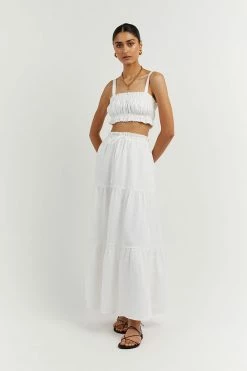 DISSH Boutiques BONNIE WHITE TIERED LONG SKIRT