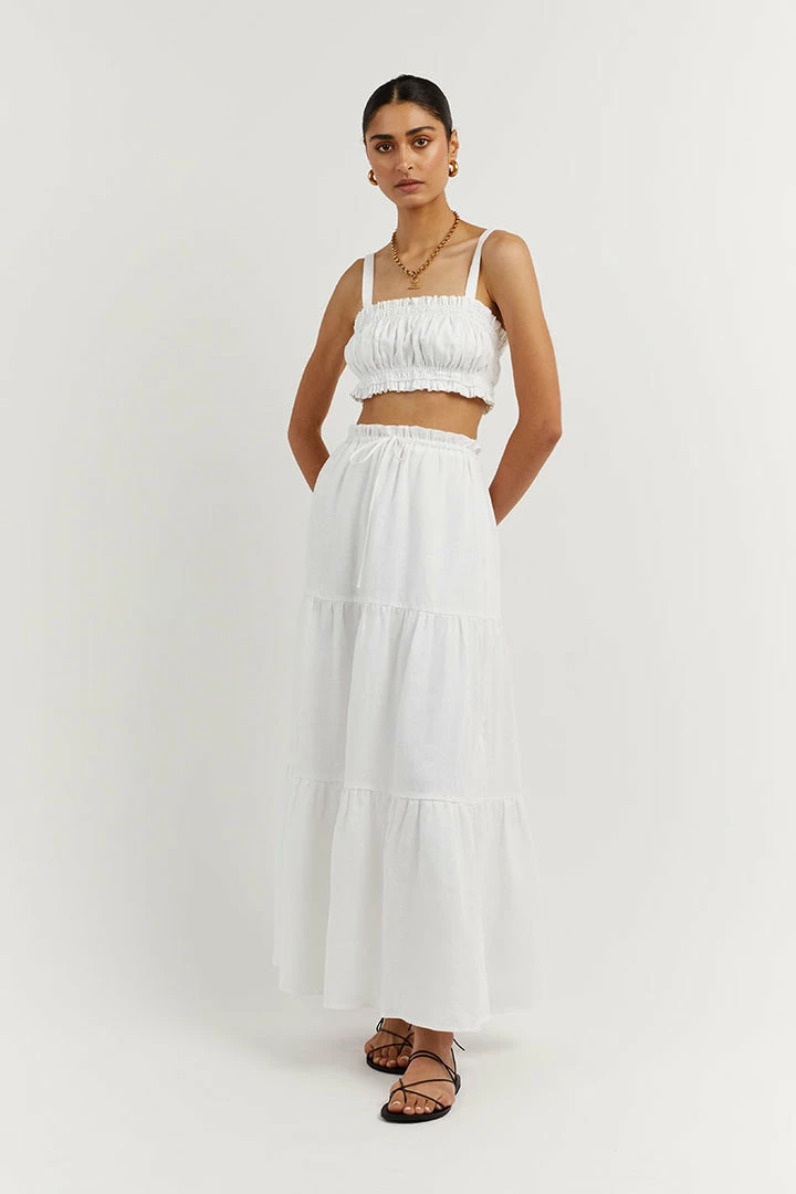 Deals ๐ DISSH Boutiques CLOTHING BONNIE WHITE GATHER LINEN CROP TOP โญ 3 DISSH Boutiques CLOTHING BONNIE WHITE GATHER LINEN CROP TOP