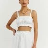 DISSH Boutiques CLOTHING BONNIE WHITE GATHER LINEN CROP TOP