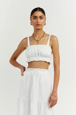 DISSH Boutiques CLOTHING BONNIE WHITE GATHER LINEN CROP TOP