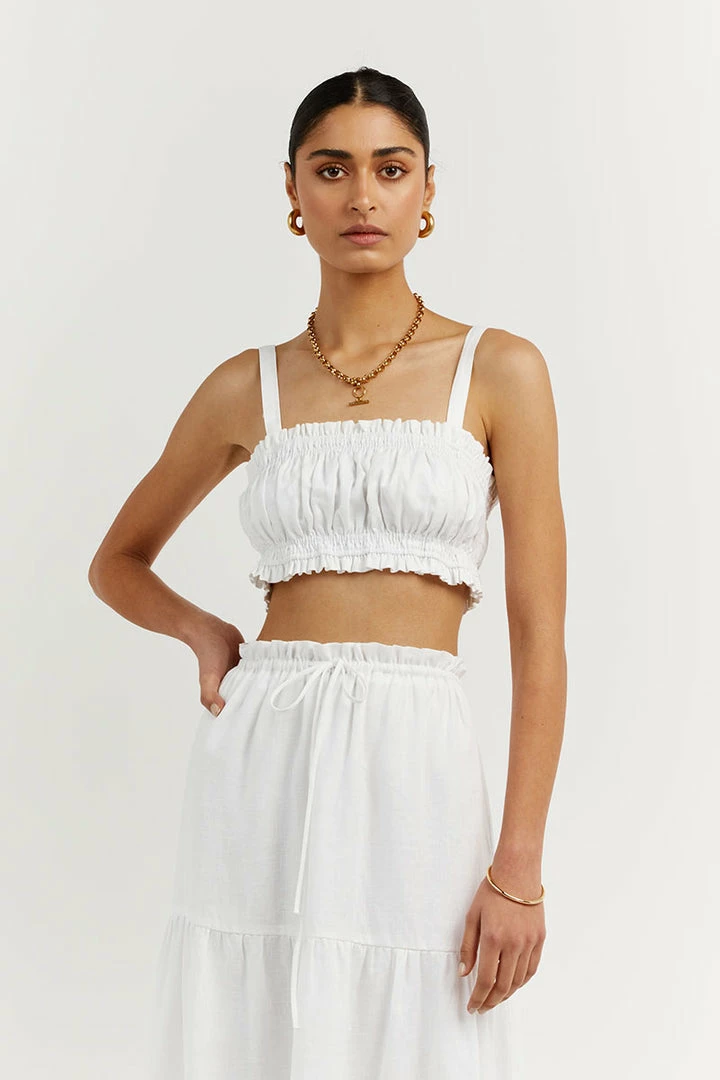 Deals ๐ DISSH Boutiques CLOTHING BONNIE WHITE GATHER LINEN CROP TOP โญ 1 DISSH Boutiques CLOTHING BONNIE WHITE GATHER LINEN CROP TOP