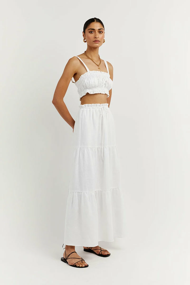 Deals ๐ DISSH Boutiques CLOTHING BONNIE WHITE GATHER LINEN CROP TOP โญ 4 DISSH Boutiques CLOTHING BONNIE WHITE GATHER LINEN CROP TOP