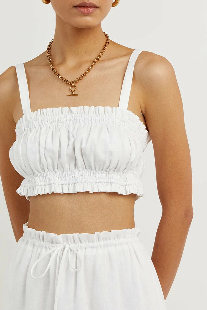 Deals ๐ DISSH Boutiques CLOTHING BONNIE WHITE GATHER LINEN CROP TOP โญ 6 DISSH Boutiques CLOTHING BONNIE WHITE GATHER LINEN CROP TOP
