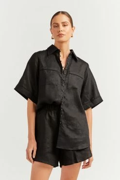 DISSH Boutiques CLOTHING FIRE BLACK LINEN JOGGER SHORT