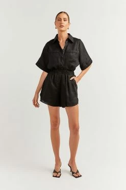 DISSH Boutiques CLOTHING FIRE BLACK LINEN JOGGER SHORT