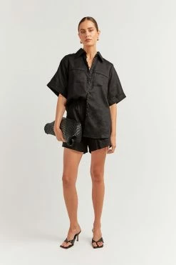 DISSH Boutiques CLOTHING FIRE BLACK LINEN JOGGER SHORT