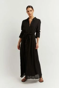 DISSH Boutiques SUNMOTION RUNWAY PERCY BLACK MIDI SHIRT DRESS