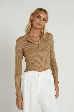 DISSH Boutiques MILLICENT BEIGE LONG SLEEVE KNIT TOPS