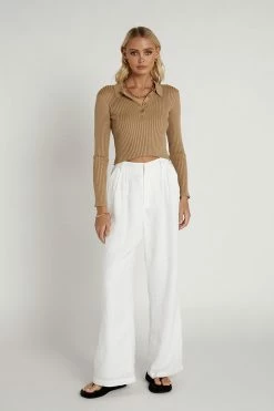 DISSH Boutiques MILLICENT BEIGE LONG SLEEVE KNIT TOPS