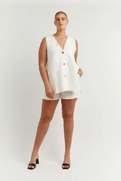DISSH Boutiques LOGAN OFF WHITE LINEN LONGLINE TOP CLOTHING