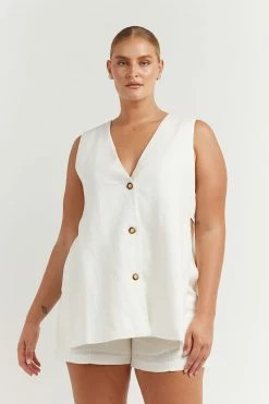 DISSH Boutiques LOGAN OFF WHITE LINEN LONGLINE TOP CLOTHING