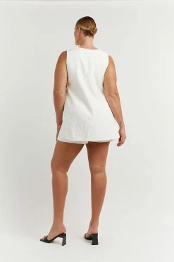 DISSH Boutiques LOGAN OFF WHITE LINEN LONGLINE TOP CLOTHING