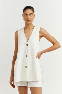 DISSH Boutiques LOGAN OFF WHITE LINEN LONGLINE TOP CLOTHING