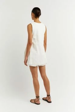 DISSH Boutiques LOGAN OFF WHITE LINEN LONGLINE TOP CLOTHING