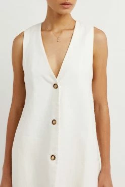 DISSH Boutiques LOGAN OFF WHITE LINEN LONGLINE TOP CLOTHING