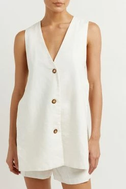 DISSH Boutiques LOGAN OFF WHITE LINEN LONGLINE TOP CLOTHING