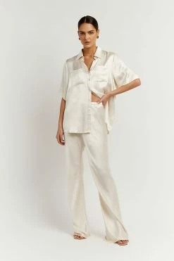 DISSH Boutiques SIMONE PEARL SATIN VACATION SHIRT