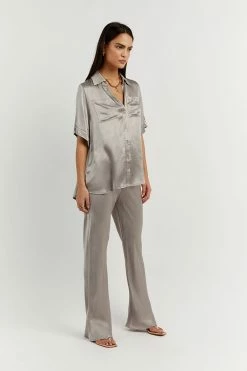 DISSH Boutiques CLOTHING SIMONE PEWTER SATIN VACATION SHIRT