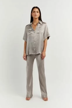 DISSH Boutiques CLOTHING SIMONE PEWTER SATIN VACATION SHIRT