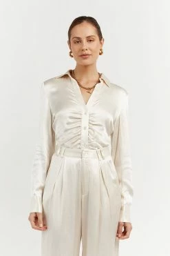 DISSH Boutiques CLOTHING SIMONE PEARL GATHERED SHIRT
