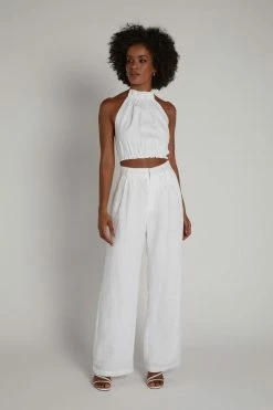 DISSH Boutiques JONES WHITE LINEN TIE CROP