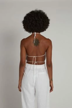 DISSH Boutiques JONES WHITE LINEN TIE CROP