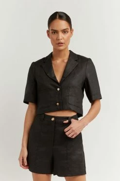 DISSH Boutiques CLOTHING LOGAN BLACK LINEN CROPPED SHIRT