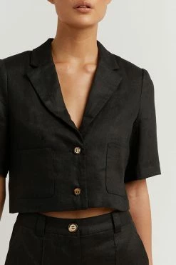 DISSH Boutiques CLOTHING LOGAN BLACK LINEN CROPPED SHIRT