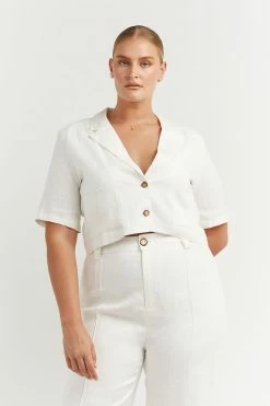 DISSH Boutiques CLOTHING LOGAN OFF WHITE LINEN CROPPED SHIRT