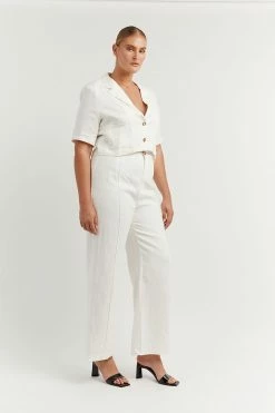 DISSH Boutiques CLOTHING LOGAN OFF WHITE LINEN CROPPED SHIRT