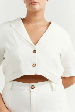 DISSH Boutiques CLOTHING LOGAN OFF WHITE LINEN CROPPED SHIRT