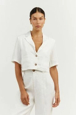 DISSH Boutiques CLOTHING LOGAN OFF WHITE LINEN CROPPED SHIRT