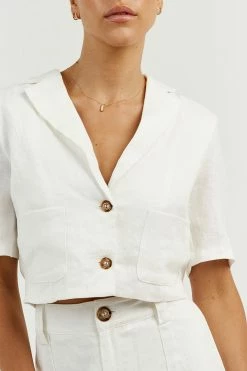 DISSH Boutiques CLOTHING LOGAN OFF WHITE LINEN CROPPED SHIRT