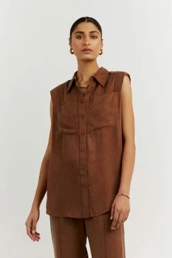 DISSH Boutiques SASHA TAN CUPRO SLEEVELESS SHIRT