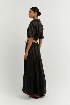 DISSH Boutiques MONTY BLACK LINEN CROPPED SHIRT CLOTHING