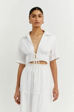 DISSH Boutiques MONTY WHITE LINEN CROPPED SHIRT