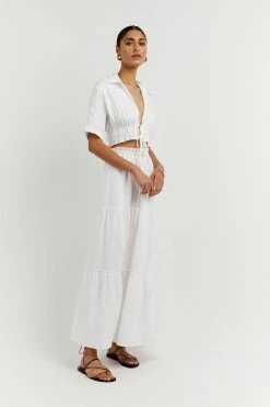 DISSH Boutiques MONTY WHITE LINEN CROPPED SHIRT