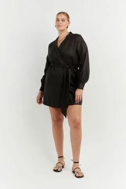 Cheapest ๐ DISSH Boutiques DALE BLACK LINEN MINI WRAP ๐ DRESS CLOTHING ๐ 15 DISSH Boutiques DALE BLACK LINEN MINI WRAP DRESS CLOTHING