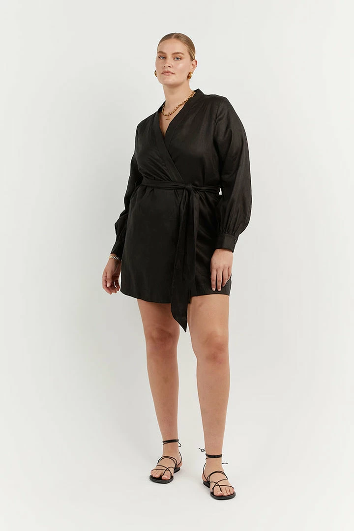 Cheapest ๐ DISSH Boutiques DALE BLACK LINEN MINI WRAP ๐ DRESS CLOTHING ๐ 7 DISSH Boutiques DALE BLACK LINEN MINI WRAP DRESS CLOTHING
