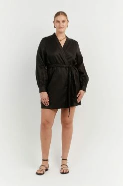Cheapest ๐ DISSH Boutiques DALE BLACK LINEN MINI WRAP ๐ DRESS CLOTHING ๐ 16 DISSH Boutiques DALE BLACK LINEN MINI WRAP DRESS CLOTHING