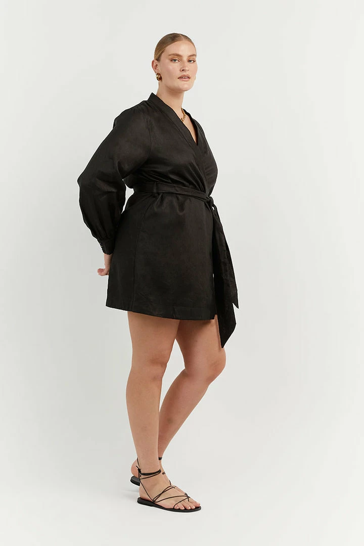 Cheapest ๐ DISSH Boutiques DALE BLACK LINEN MINI WRAP ๐ DRESS CLOTHING ๐ 9 DISSH Boutiques DALE BLACK LINEN MINI WRAP DRESS CLOTHING