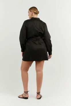 Cheapest ๐ DISSH Boutiques DALE BLACK LINEN MINI WRAP ๐ DRESS CLOTHING ๐ 14 DISSH Boutiques DALE BLACK LINEN MINI WRAP DRESS CLOTHING