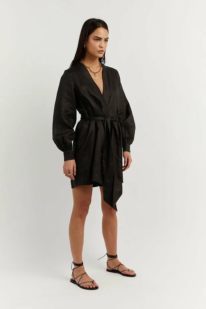 Cheapest ๐ DISSH Boutiques DALE BLACK LINEN MINI WRAP ๐ DRESS CLOTHING ๐ 3 DISSH Boutiques DALE BLACK LINEN MINI WRAP DRESS CLOTHING