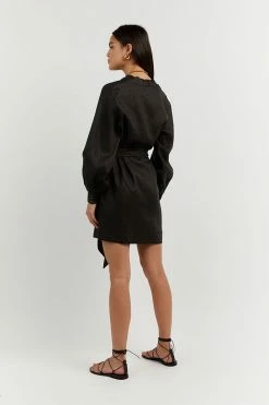 Cheapest ๐ DISSH Boutiques DALE BLACK LINEN MINI WRAP ๐ DRESS CLOTHING ๐ 12 DISSH Boutiques DALE BLACK LINEN MINI WRAP DRESS CLOTHING