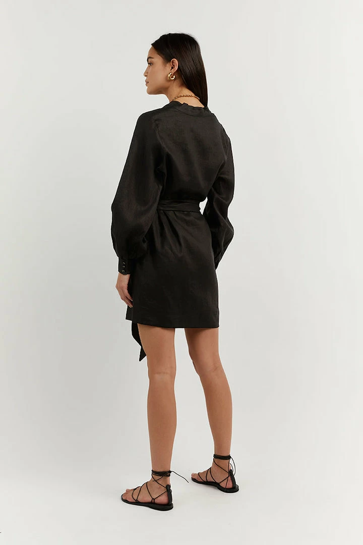 Cheapest ๐ DISSH Boutiques DALE BLACK LINEN MINI WRAP ๐ DRESS CLOTHING ๐ 4 DISSH Boutiques DALE BLACK LINEN MINI WRAP DRESS CLOTHING