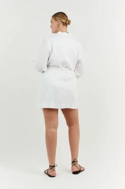 DISSH Boutiques DALE WHITE LINEN MINI WRAP DRESS CLOTHING