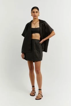 DISSH Boutiques VIENNA BLACK LINEN MINI SKIRT CLOTHING