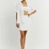 DISSH Boutiques VIENNA WHITE LINEN CURVED CROP TOP