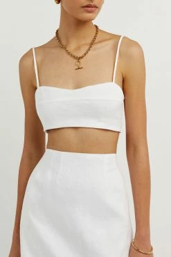 DISSH Boutiques VIENNA WHITE LINEN CURVED CROP TOP