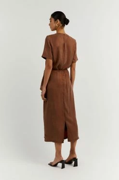 DISSH Boutiques CLOTHING SASHA TAN WRAP TIE MIDI SKIRT